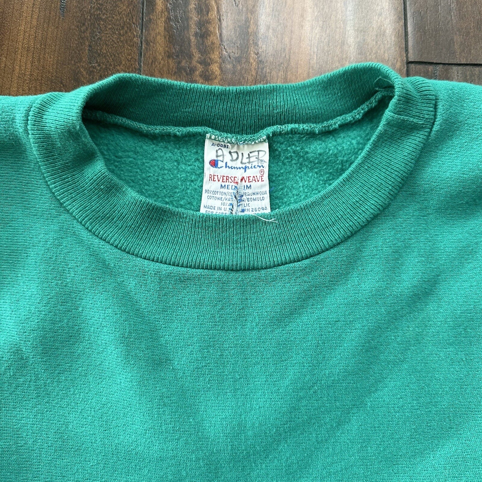 Vintage Champion 90s USA Teal Reverse Weave Sweatshirt Blank 70s Gusset Jumper