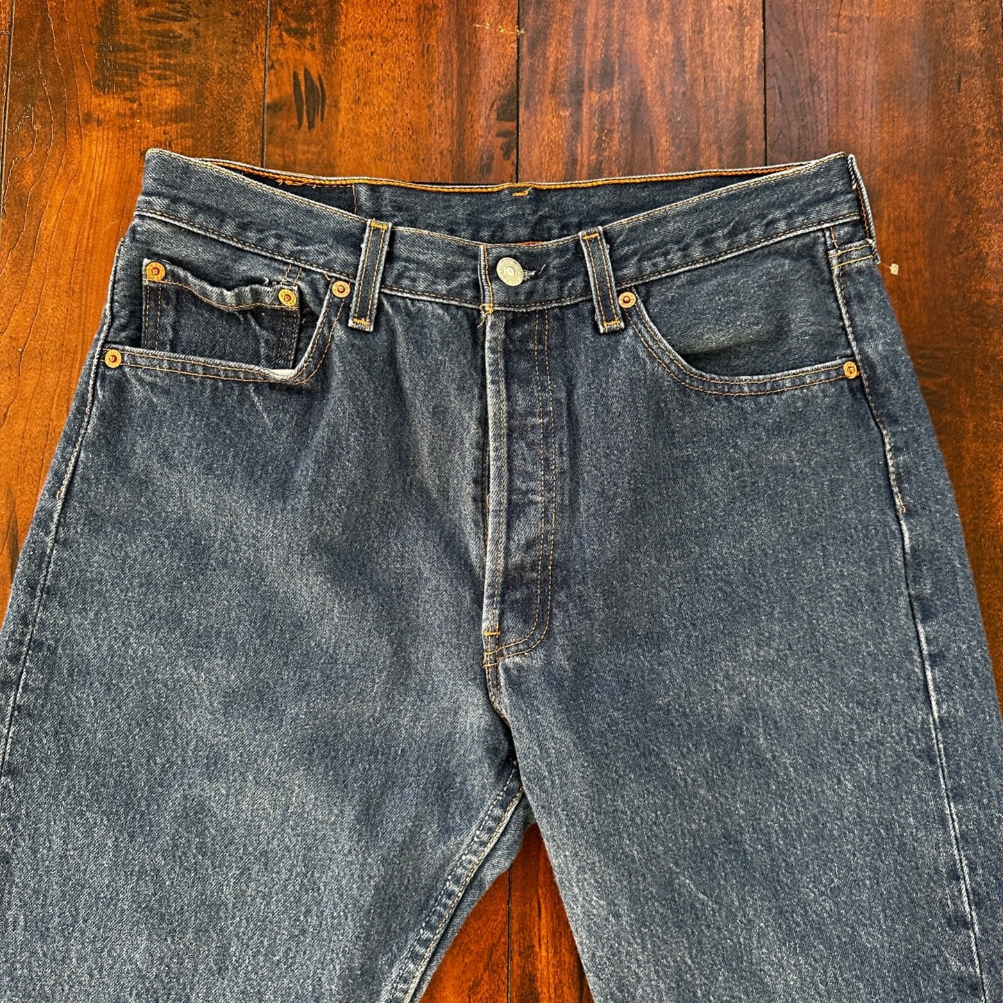 VTG Levis 501 XX Button Fly 90s USA Jeans Denim Straight Capri 34x30 Act 30x25