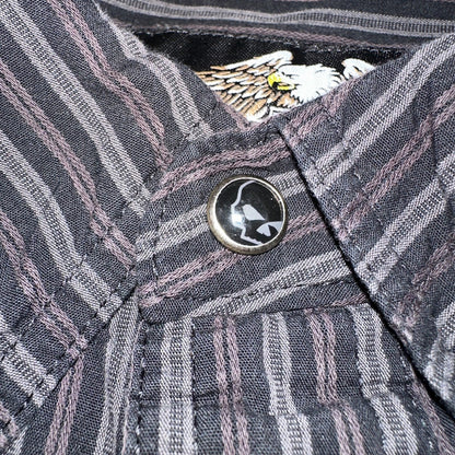 Harley Davidson Pearl Snap Black Shirt Mens XL Striped Biker Motorcycle VTG