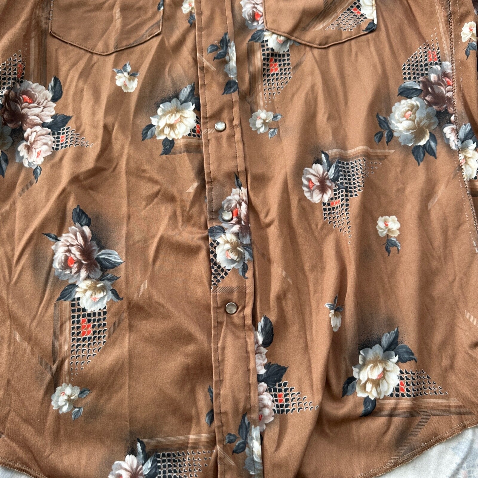 VTG 80s Karman Plaid Shirt Mens Extra Long Tail Pearl Snap Button Up Poly