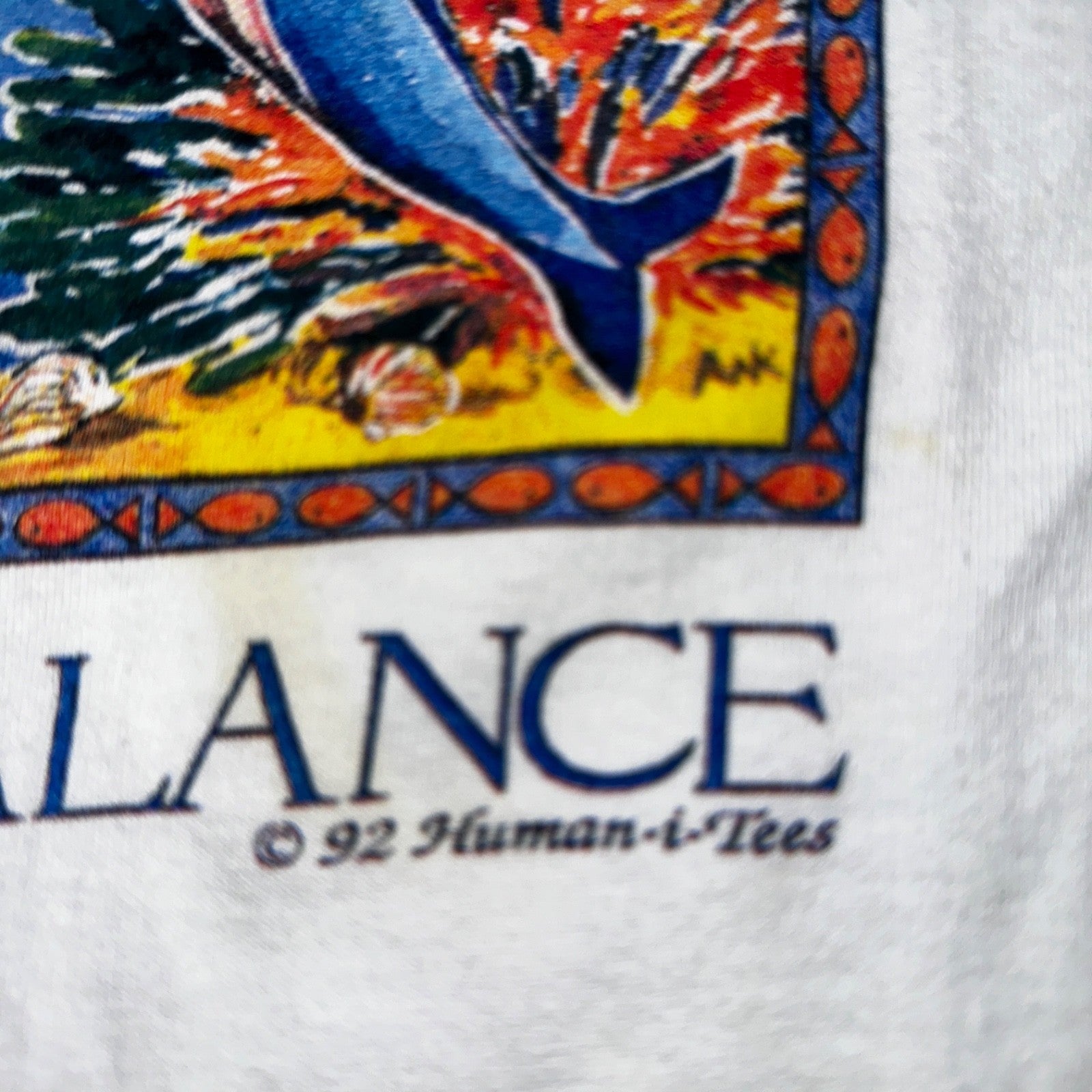Vintage 1992 A Delicate Balance Dolphins Humanitees T Shirt Hanes XL 90s Flordia