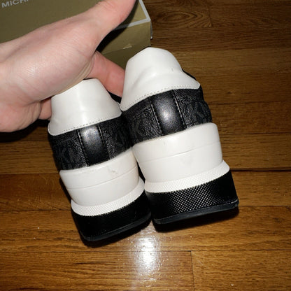 Size 7 Michael Kors Mabel Sneakers Coated MK Canvas Trainer Black MK Logo