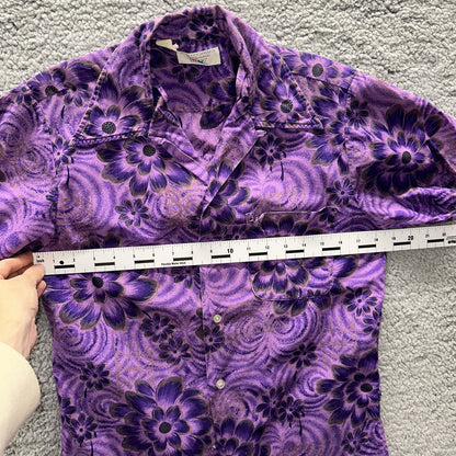 Vintage 50s Hawaiian Aloha Print Shirt Rockabilly Honolulu 60s Button USA Purple