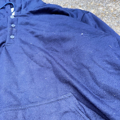 Vintage Thermal Waffle Lined Hoodie Sweatshirt Mens XL Navy Blue Nucleus Punk