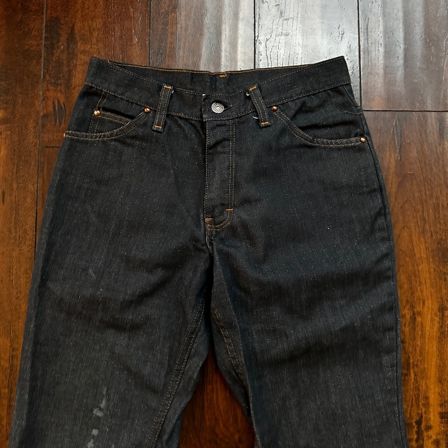 VTG Sears Put On 70s Pants 501 Bell Bottom Flare Rockabilly Cowboy 26x30 BLACK