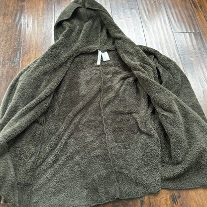 Forgotten Grace Furry Cardigan Womens Medium Green Open Front Athleisure Cozy