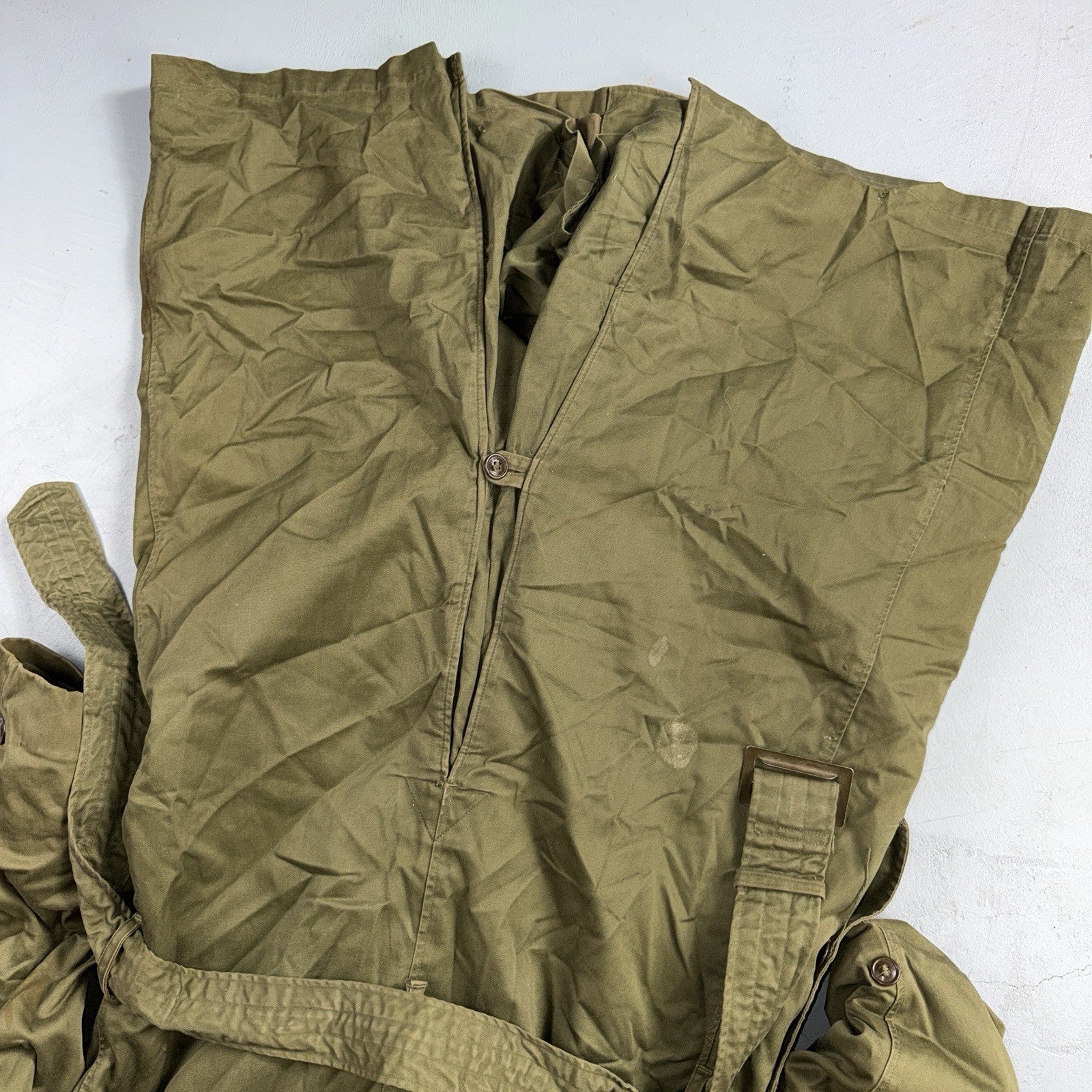 1950 US Army OD-7 Overcoat Cotton No Liner Korean War Trench Coat Belted OG 107