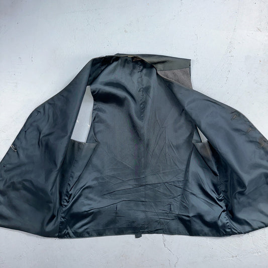 VTG Mens 2 PC Suit 44L Jacket Coat Vest Gray Levis Panatela Wool 80s