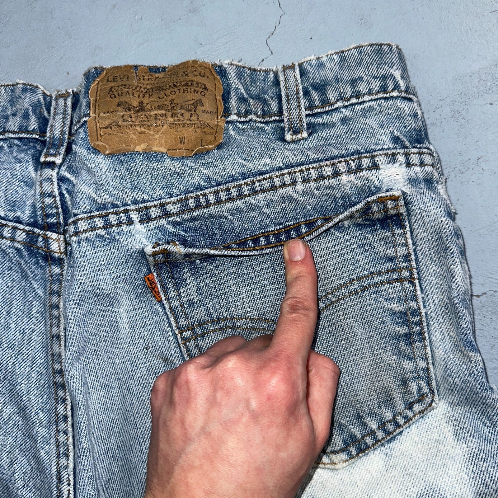 Levis 517 Vintage 90s USA Orange Tab Bootcut Flare Blue Worn Jeans Act 33x31