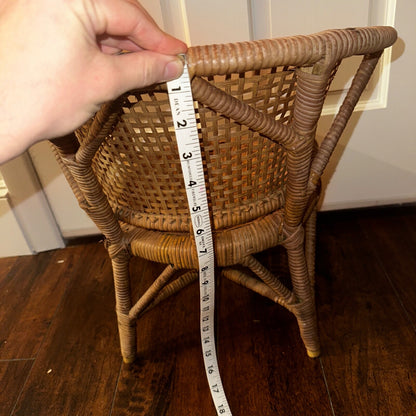 VTG 70s Cane Rattan Wicker Ceylon Natural Cane Seat Kids Chair 1970s Cat Cute