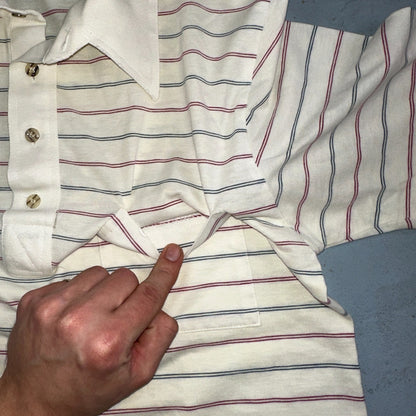 Striped 1980s Polo VTG T Shirt 80s Club Fellow White Stained Simple Tee