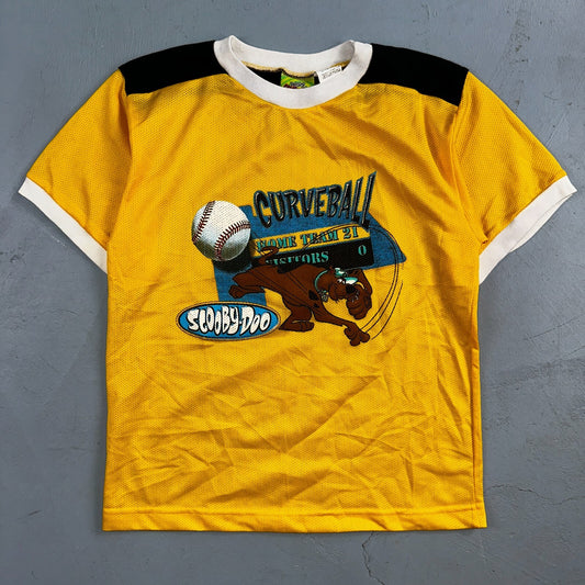 Vintage Scooby Doo Curveball Shirt Boys Size 12 Yellow Jersey Baseball 2000 Y2K