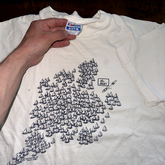 Hanes Sailing Boats Vintage T Shirt Beefy Blank Funny Humor Fisherman Sail Ship