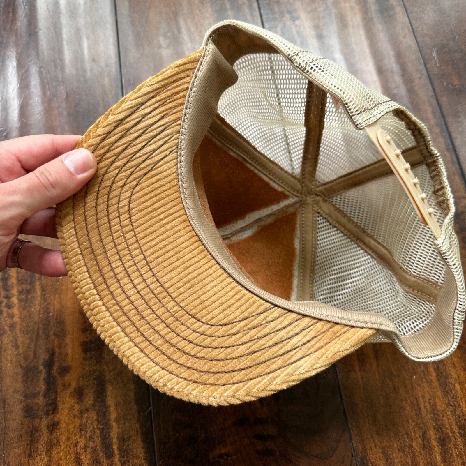 John Deere 50 Series VTG Hat Cap Snapback 90s Leather Corduroy Brown