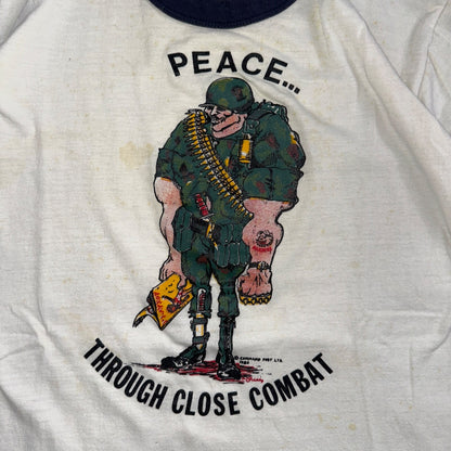 1970s Army Peace Through Combat Soldier VTG T Shirt 70s Playboy Ringer Graphic