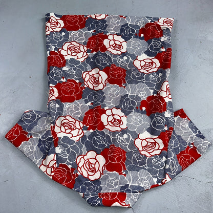 Vintage Handmade 70s Mod Short Sleeve Gray Floral Mock Neck Collar M Flowers