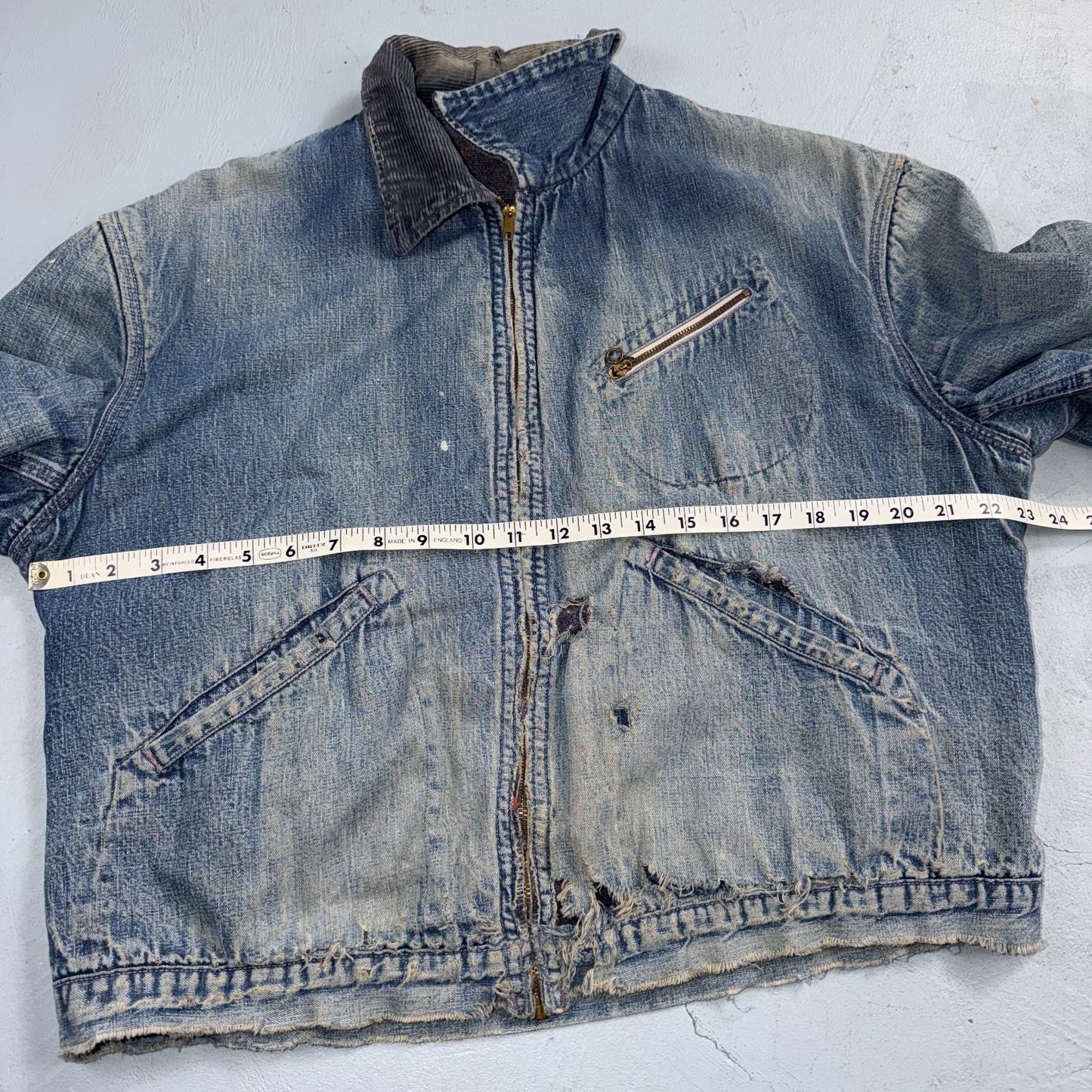 Vintage 50s 60s Hercules Blanket Lined Denim Bomber Jacket USA Coat Thrashed