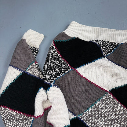 Vintage 80s Saratoga Robert Peritz Striped Cotton Cable Knit Golf Sweater Chic