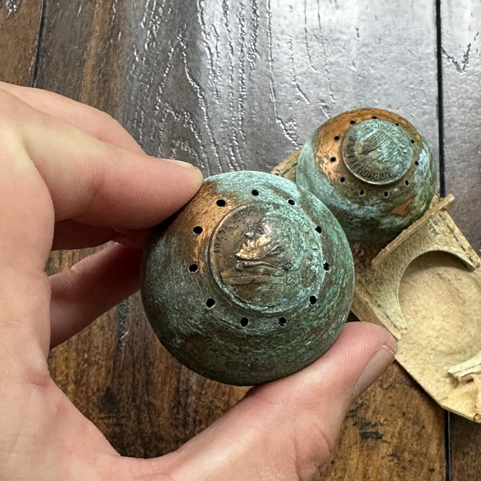 VTG Solid Copper Salt And Pepper Shaker Set Salt Lake City Utah Coins RARE