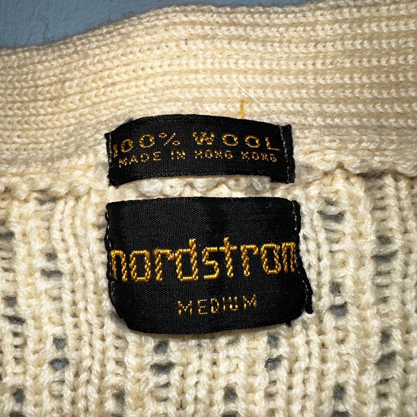 Vintage 100% Wool Fisherman Knit Men’s M Cardigan Nordstrom 1970s 70s Ivory