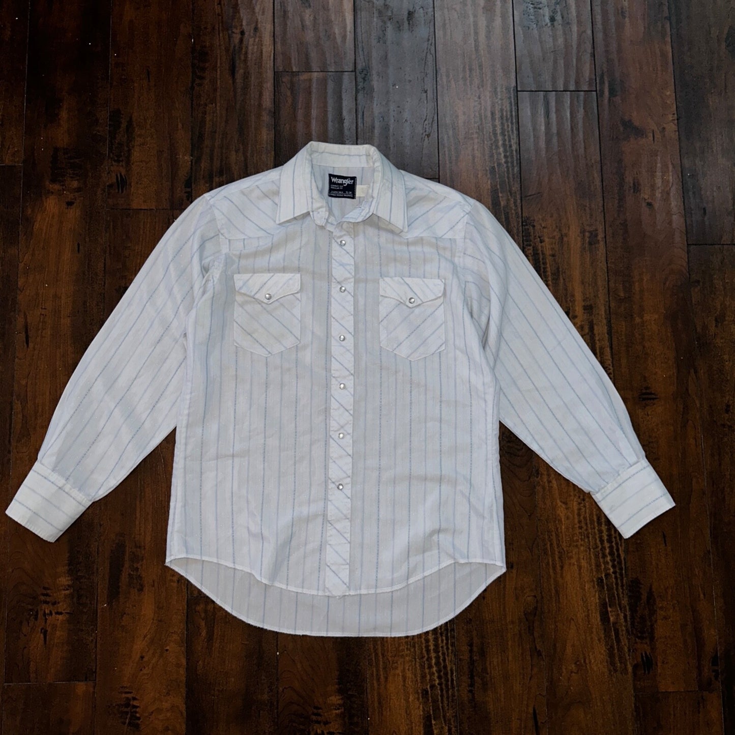 VTG Wrangler Shirt 16-34 Button PEARL SNAP USA Cowboy Cut X-Long Tail Stripe