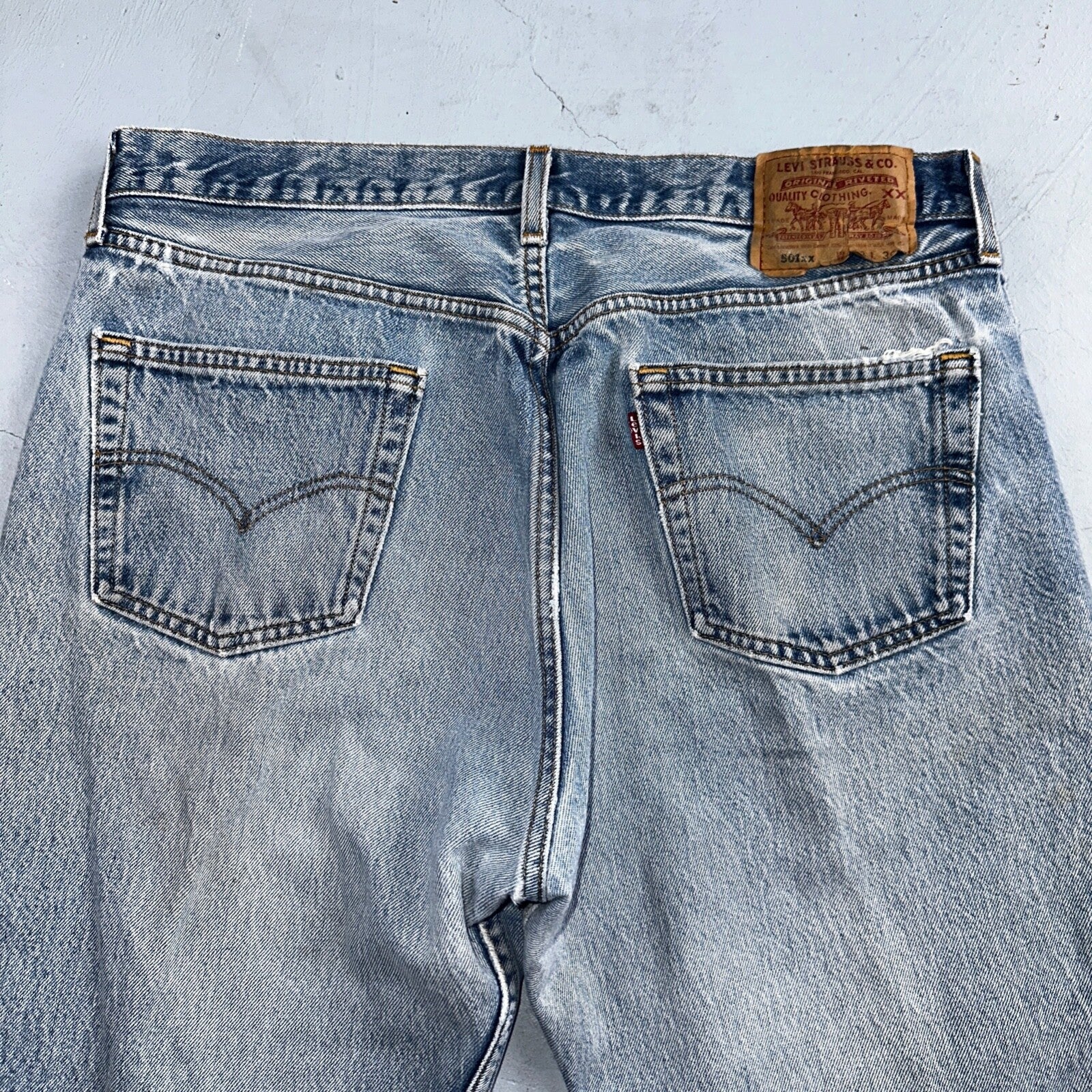 Levis 501 Vintage 90s USA XX Straight Leg Jeans Blue Light Wash 38x36 Act 34x31