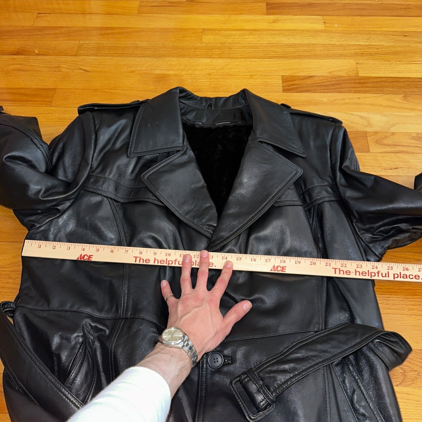 VTG Mens Long Length Vintage Leather Military Duster Custom Made Lined 1980s