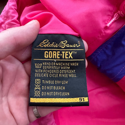 Vintage Eddie Bauer Womens Goretex Rain Jacket Coat M PINK Purple 90s Parka