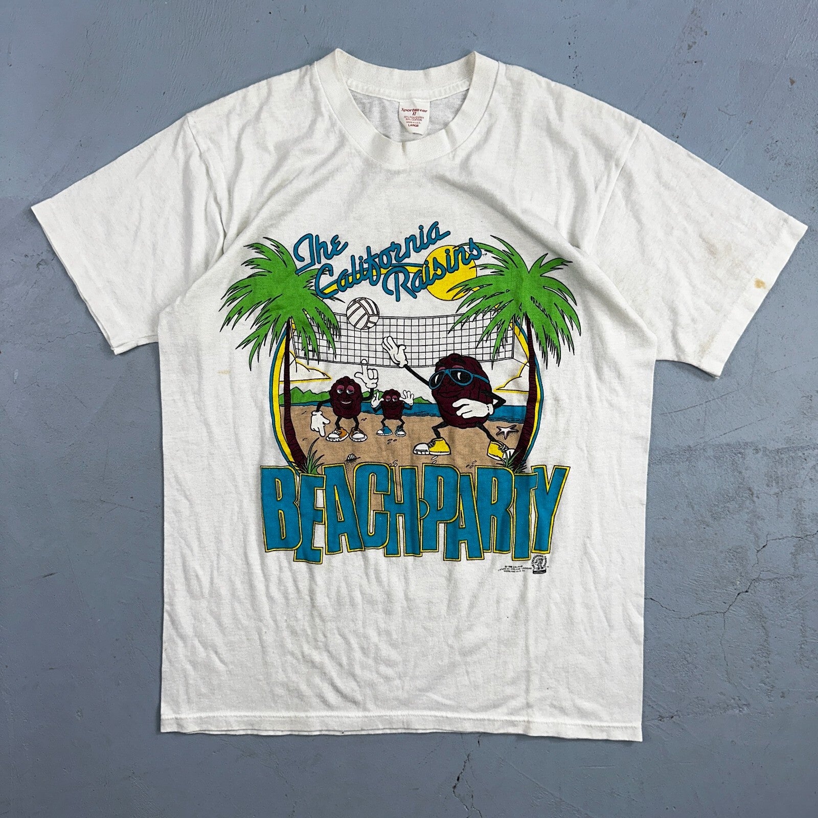 1988 The California Raisins VTG T Shirt Beach Party Volleyball Palm Trees 80s