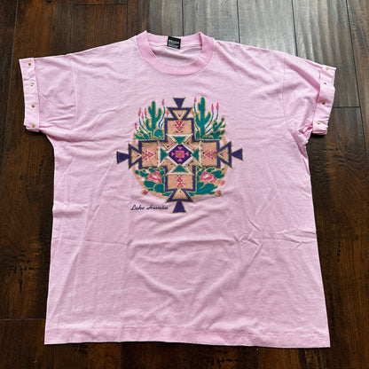 Screen Stars XL Pink Cross Cactus Arizona Travel USA Vintage T Shirt 80s Lake