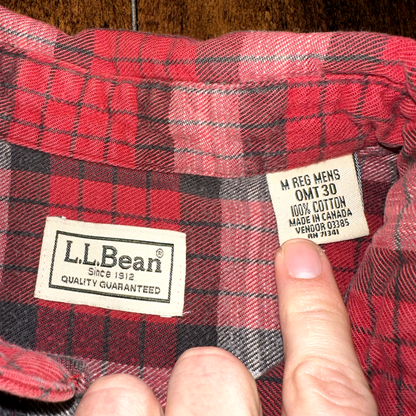 LL Bean Shirt Jacket Mens Medium Red Flannel Chore Barn Button Down Fall Basic