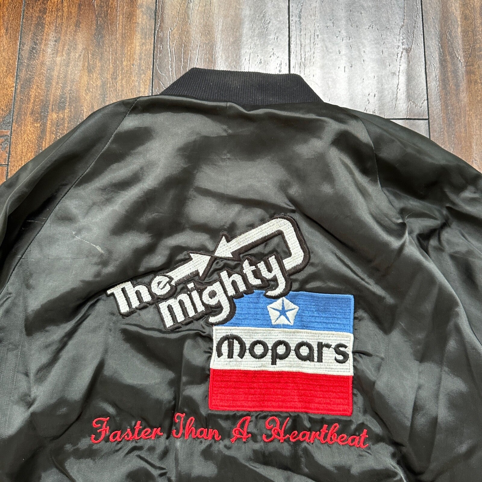 VTG 80s GTX Plymouth Satin Bomber Jacket USA West Ark Rare 90s White