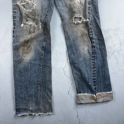 Levis 501 Vintage 80s Redline Selvedge USA Light Jeans Thrashed 32x36 Act 29x32