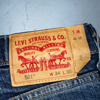 Levis 501 Y2K XX Straight Leg Jeans Blue VTG Whiskers Wash 34x30 Act 34x29