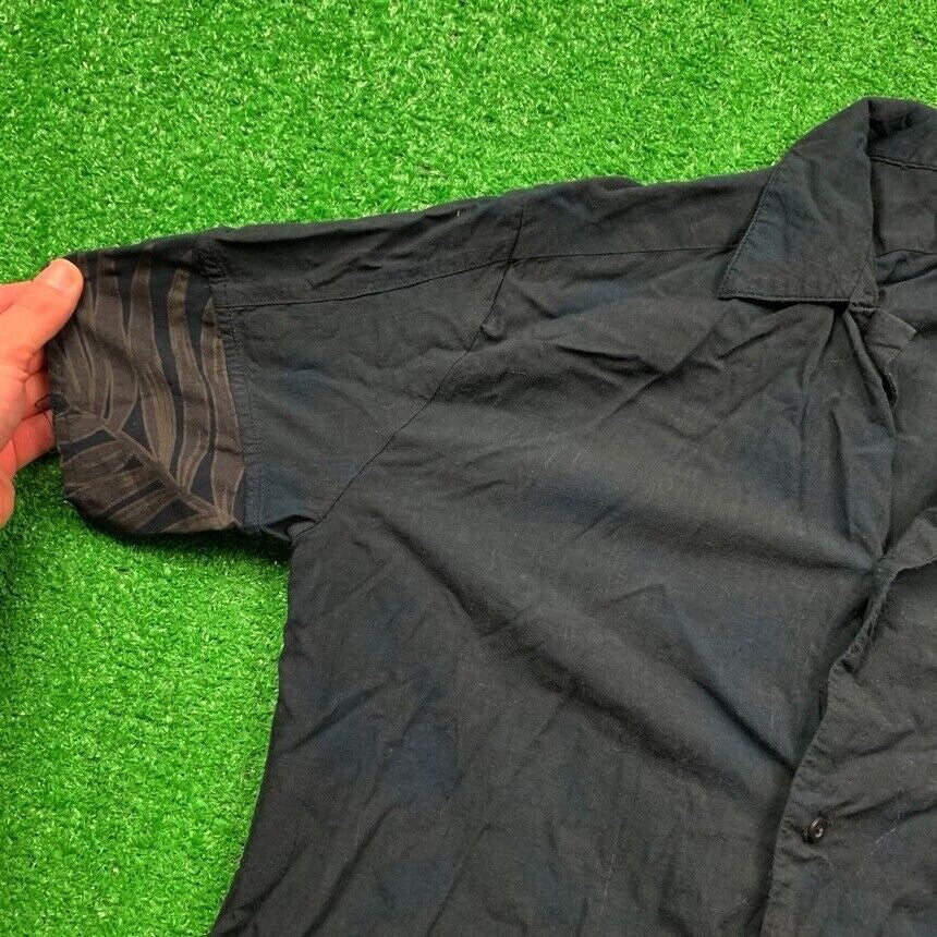 CH Carolina Herrera Black Flower Floral Button Down Dress Shirt Mens Rough VTG