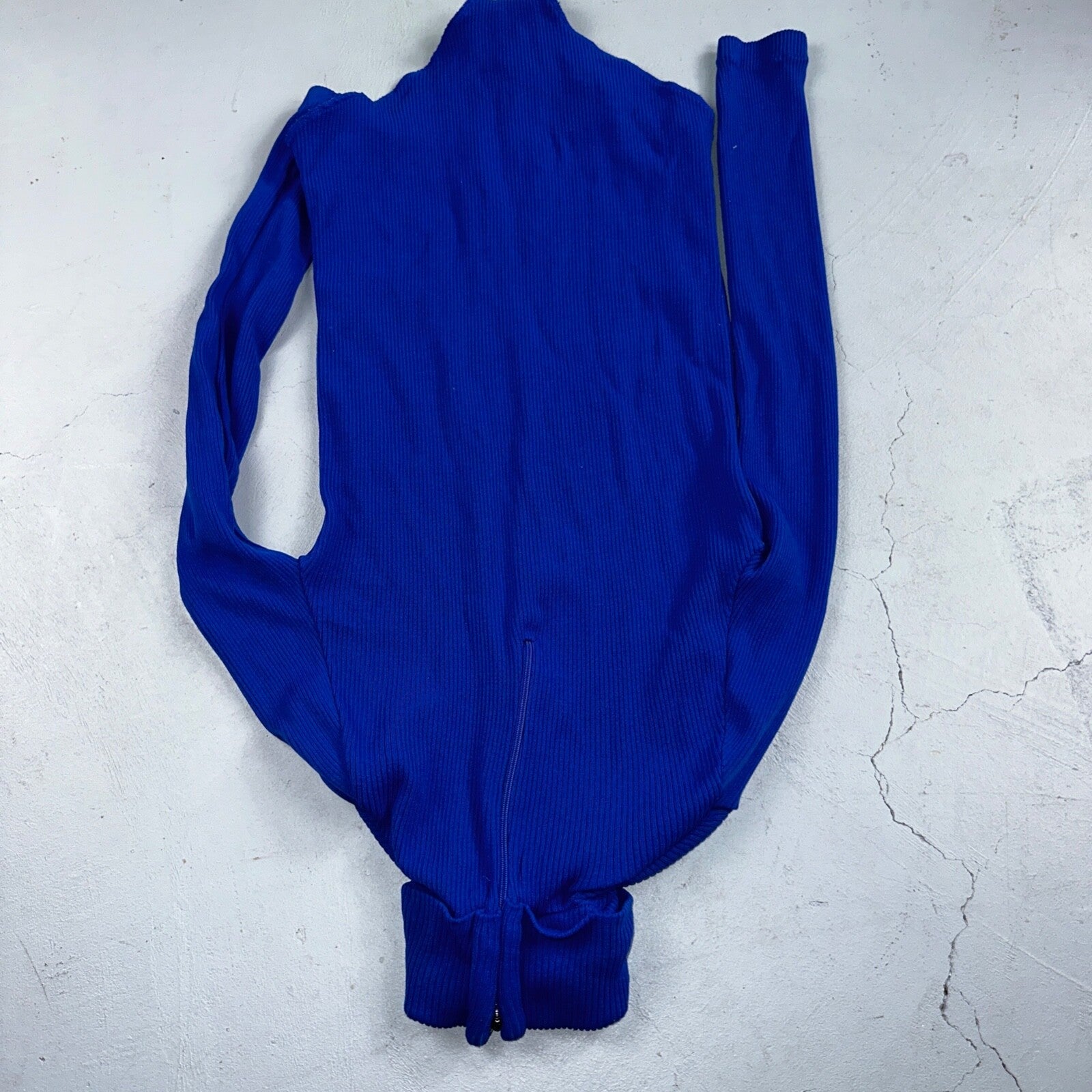 Vintage 1970s Scovill Bodysuit Blue 70s 80s Rib Knit Long Sleeve Mock Neck RARE