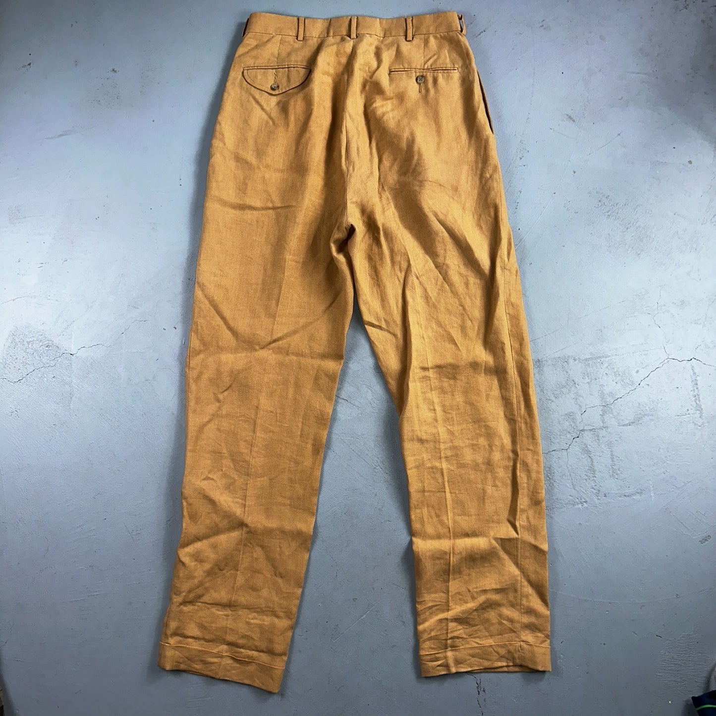 Polo Ralph Lauren 34x34 Brown Linen Pleated High Waist Mens Pants VTG 90s Beige