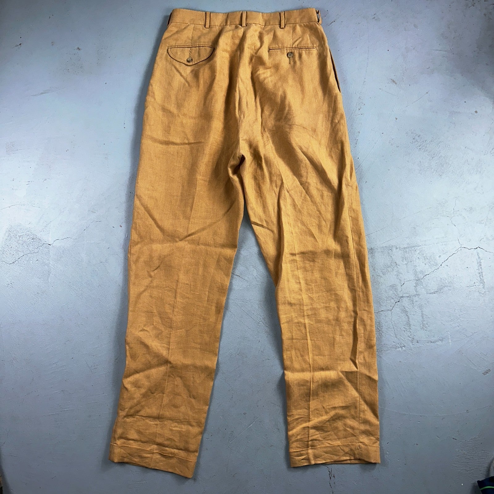 Polo Ralph Lauren 34x34 Brown Linen Pleated High Waist Mens Pants VTG 90s Beige