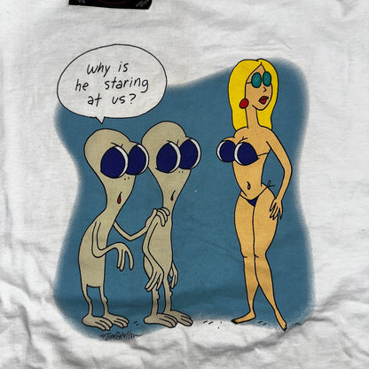 VTG Jim Benton NWT Staring At Us Aliens Bikini Shirt XL Funny Cartoon Pop Art