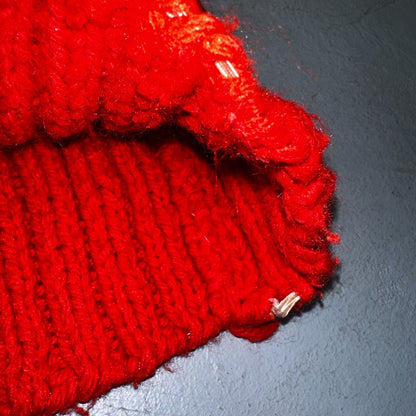 VTG Red Vest Knitted Sleeveless Sweater Pullover Handmade Knit 70s 1970s