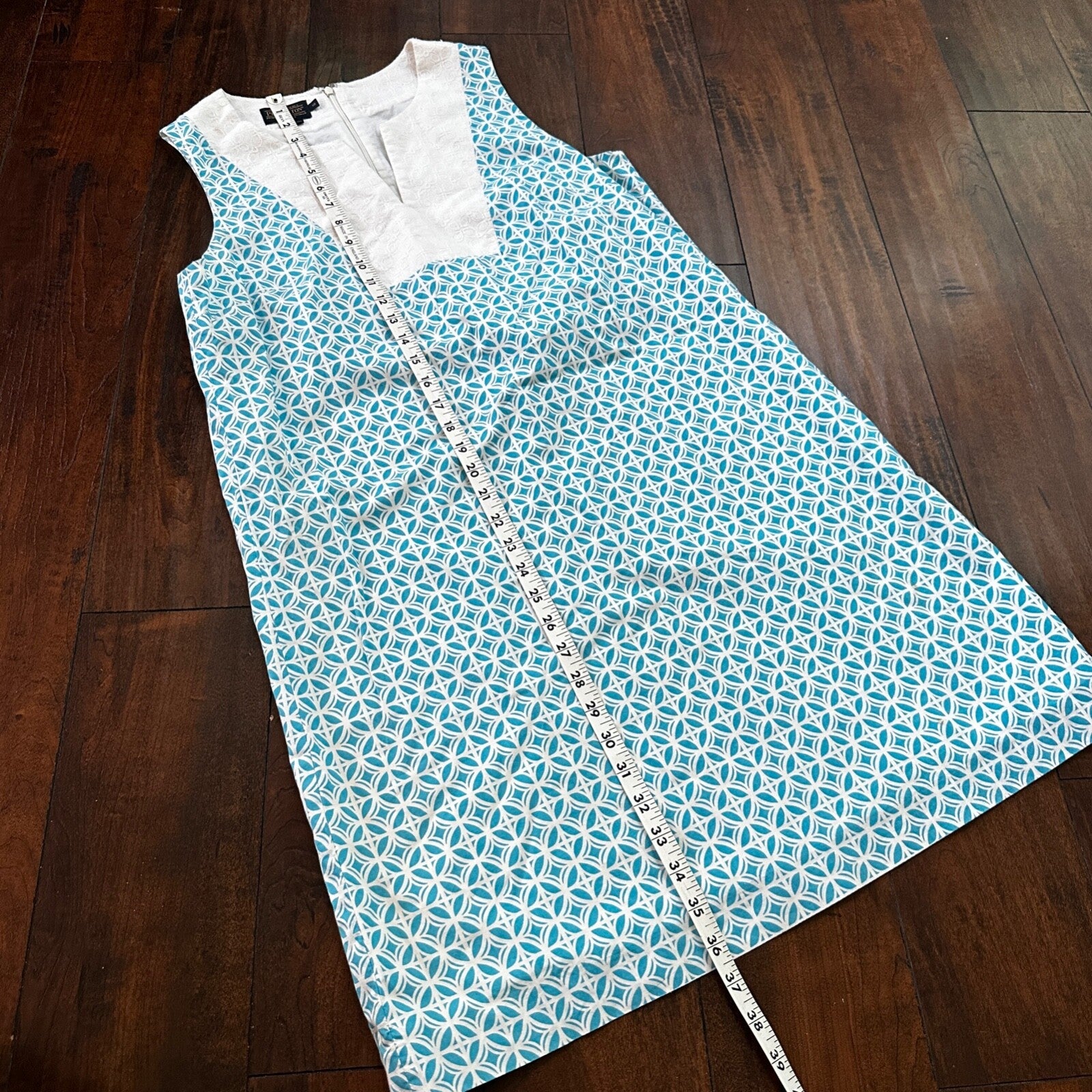 Pendleton Blue & White Sleeveless Dress Size 12 Summer Cute Pattern VTG Style