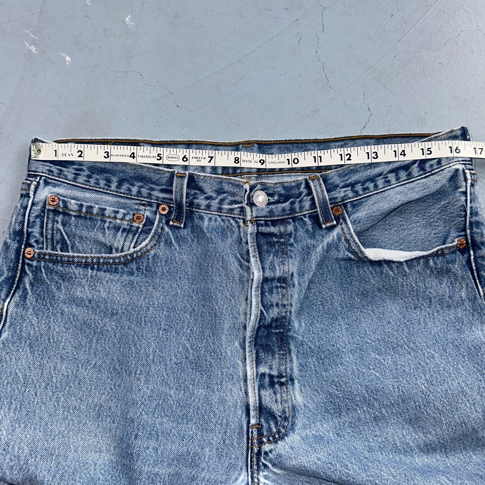 Levis 501 Vintage 90s USA XX Straight Leg Jeans Blue Light Wash 35x34 Act 33x31