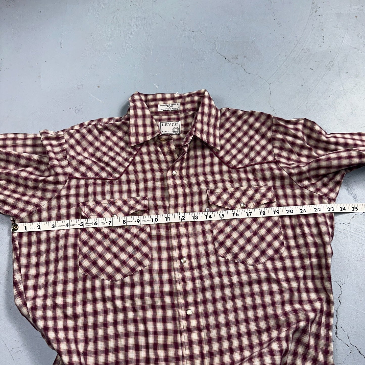 Levis VTG 1980s Pearl Snap Button Shirt Mens L Plaid 80s Cowboy Shirt Korea LS