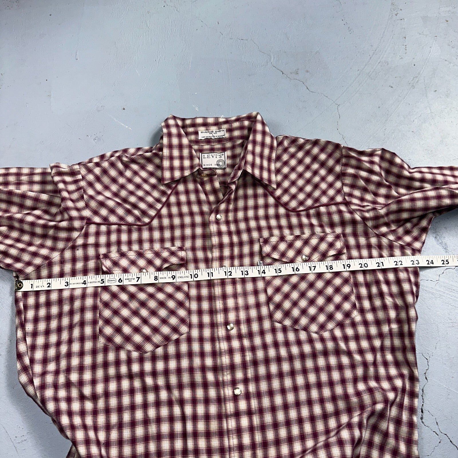 Levis VTG 1980s Pearl Snap Button Shirt Mens L Plaid 80s Cowboy Shirt Korea LS