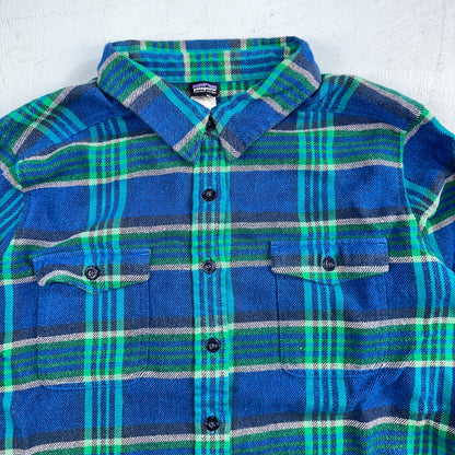 Patagonia Womens 14 Heavy Flannel Long Sleeve Shirt Button Up Blue Green Plaid
