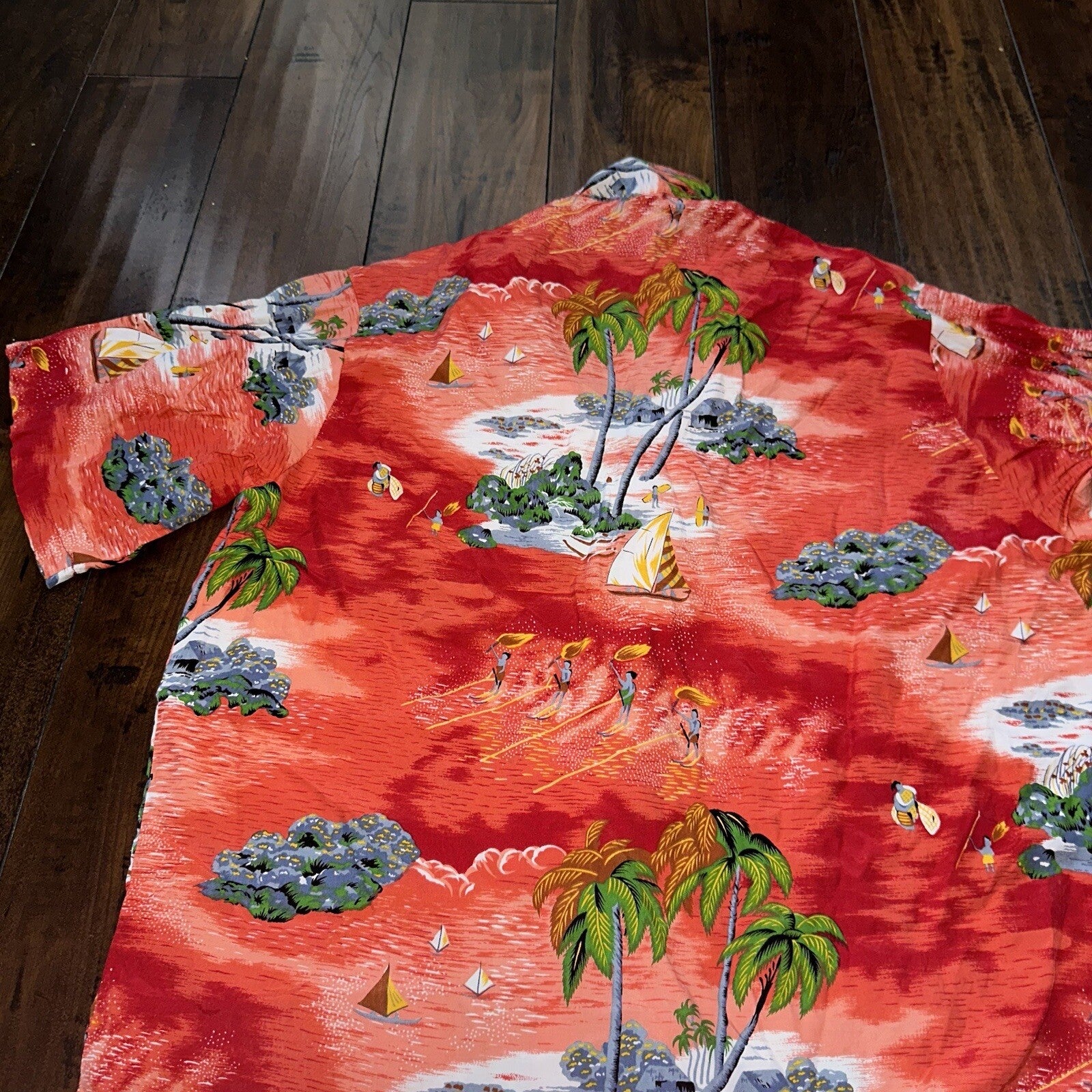 VTG OCEAN PACIFIC OP SHIRT HAWAIIAN ALOHA Rare 80s 70s Red All Over Print Crazy