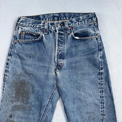 Levis 501 Vintage 80s Redline Selvedge USA XX Jeans Light Wash Stained Act 28X33