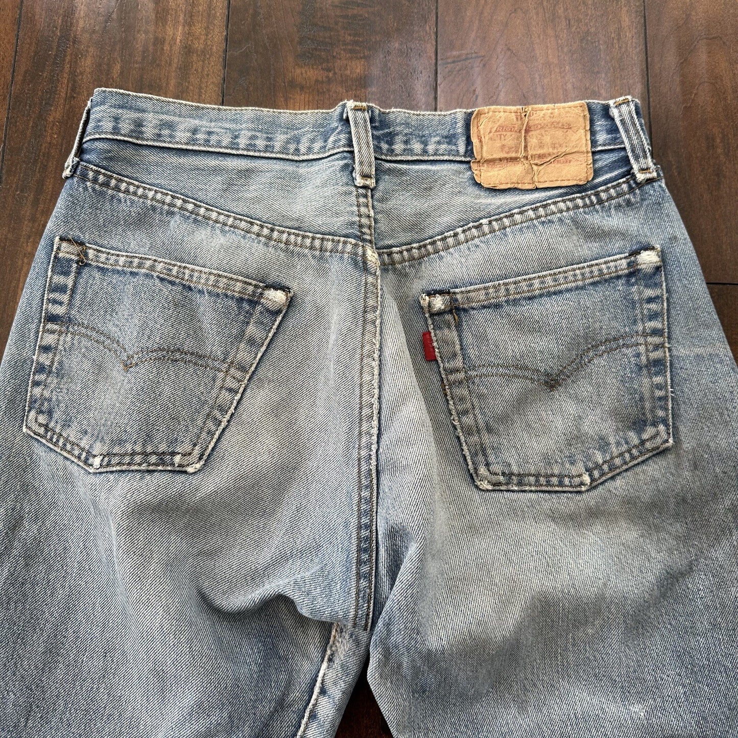 Levis Vintage 80s Redline Selvedge USA 501 Light Wash Jeans 70s 31x36 Act 28x31