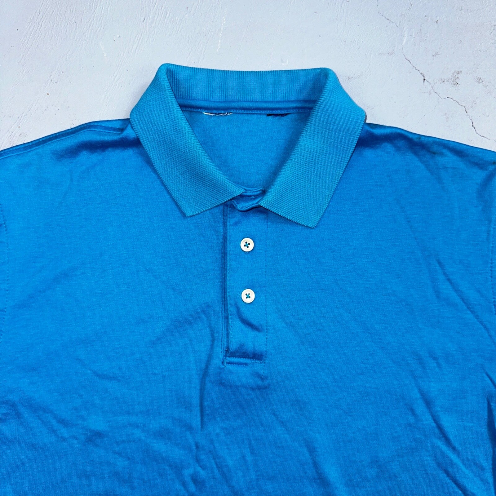 Blue Polo Single Stitch VTG T Shirt Basic Blank No Logo 3 Button Preppy Simple