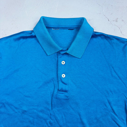 Blue Polo Single Stitch VTG T Shirt Basic Blank No Logo 3 Button Preppy Simple